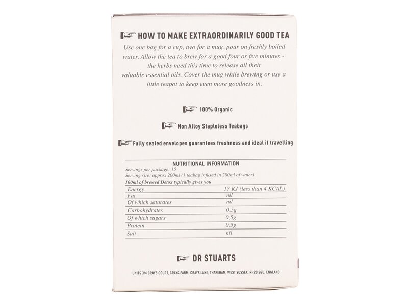 Dr Stuart's Organic Caffeine Free Detox tea 15 filter 26g