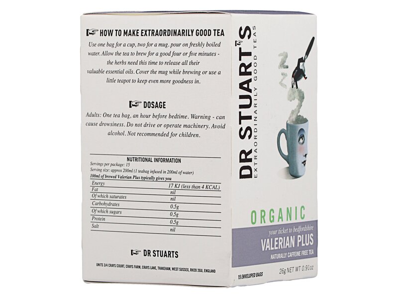 Dr Stuart's Organic Caffeine Free Valerian Plus Tea 15 filter 26g