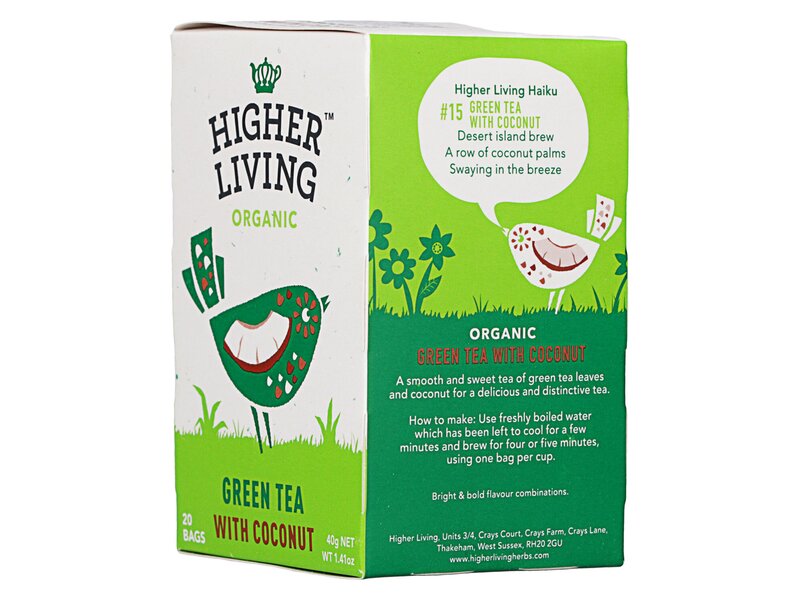 Higher Living Organic Green Tea with Coconut 20 filter 40g