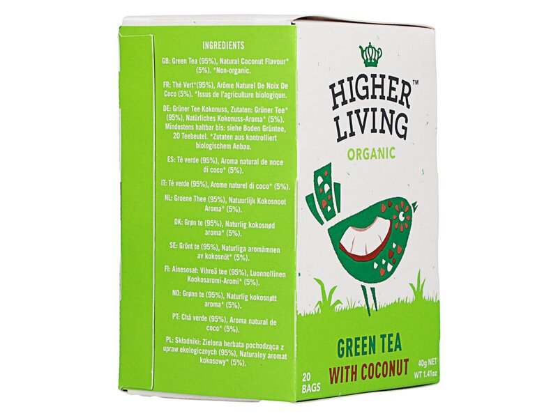 Higher Living Organic Green Tea with Coconut 20 filter 40g