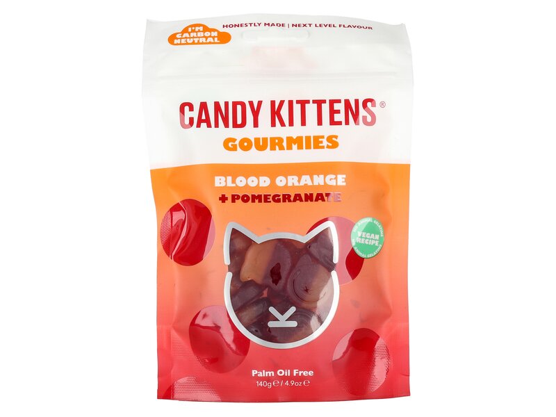 Candy Kittens Vérnarancs-gránátalma ízesítésű gumicukor cicák 140g