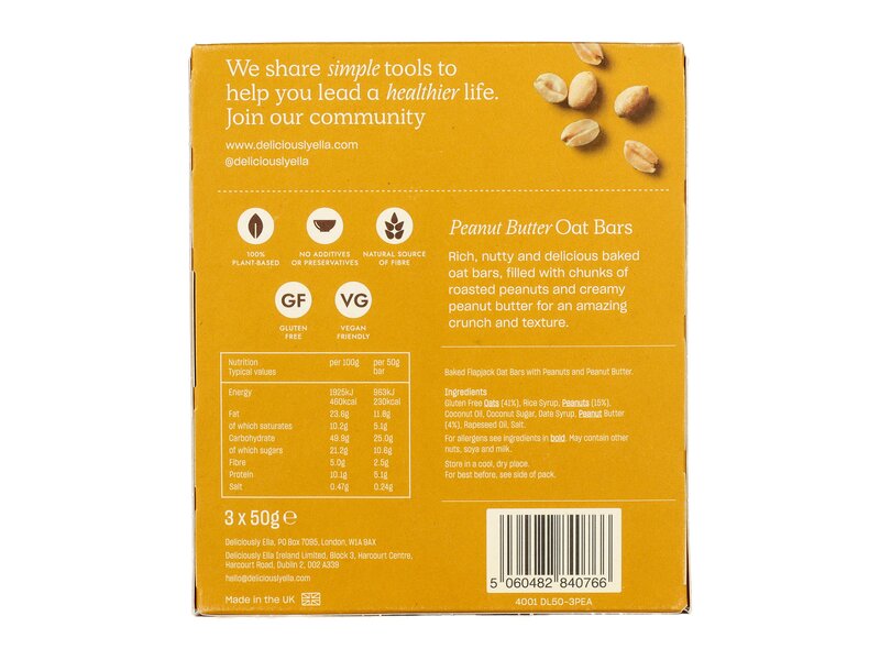 Deliciously Ella Peanut Butter Oat Bars 3x50g