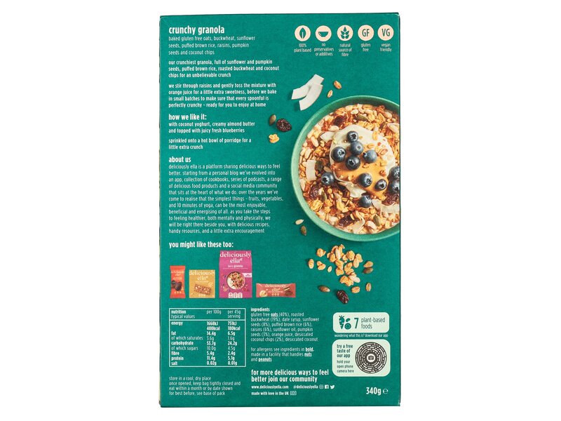 Deliciously Ella Crunchy Granola with Raisins Coconut and Sunflower Seeds 340g