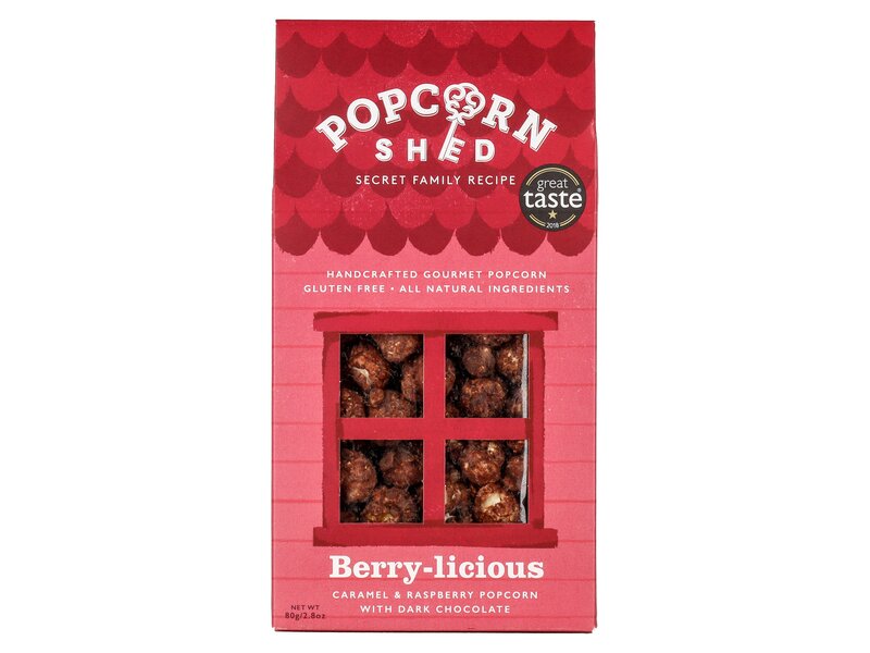 Popcorn Shed Berry-Licious Caramel & Raspberry Popcorn with dark chocolate 80g