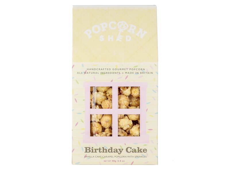 Popcorn Shed Birthday Cake Vanilla Cake Caramel Popcorn with sprinkles 80g