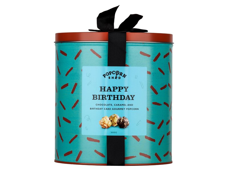 Popcorn Shed Happy Birthday fémdobozos popcorn mix 400g
