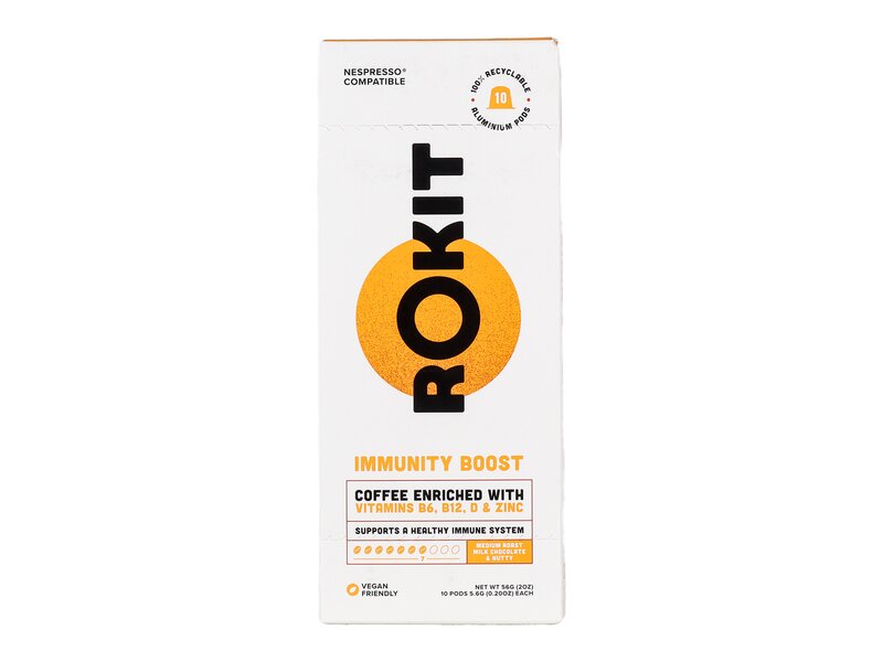 Rokit Immunity Boost B6-, B12- és D-vitaminnal, valamint cinkkel dúsított őrölt pörköltkávé Nescafé kompatibilis kapszulában 10db 56g