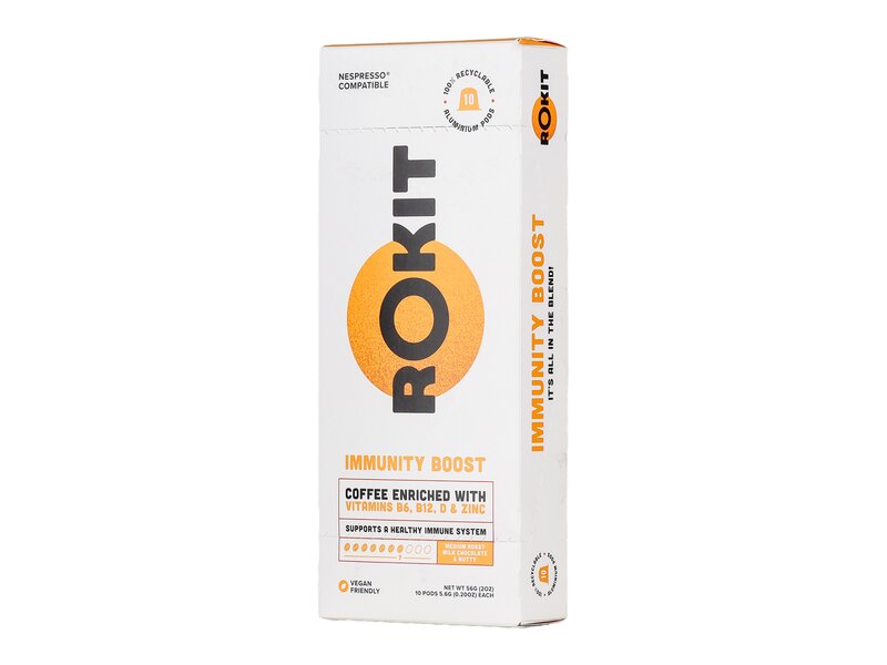 Rokit Immunity Boost B6-, B12- és D-vitaminnal, valamint cinkkel dúsított őrölt pörköltkávé Nescafé kompatibilis kapszulában 10db 56g