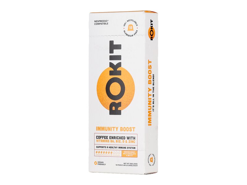 Rokit Immunity Boost B6-, B12- és D-vitaminnal, valamint cinkkel dúsított őrölt pörköltkávé Nescafé kompatibilis kapszulában 10db 56g