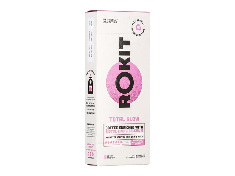 Rokit Total Glow Biotinnal, cinkkel és szeléniummal dúsított őrölt pörköltkávé Nescafé kompatibilis kapszulában 10db 56g