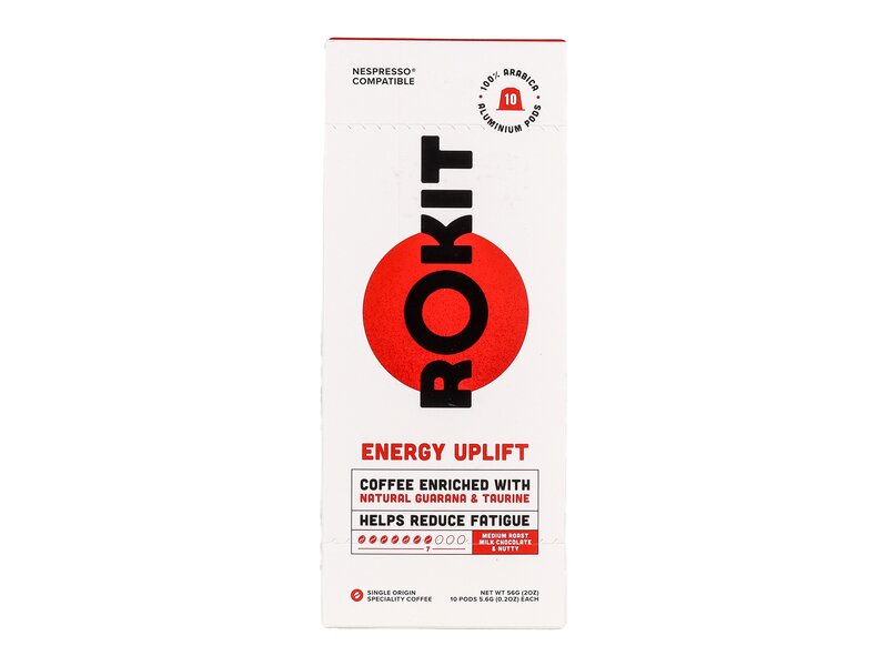 Rokit Energy Uplift Guaranával és taurinnal dúsított őrölt pörköltkávé Nescafé kompatibilis kapszulában 10db 56g