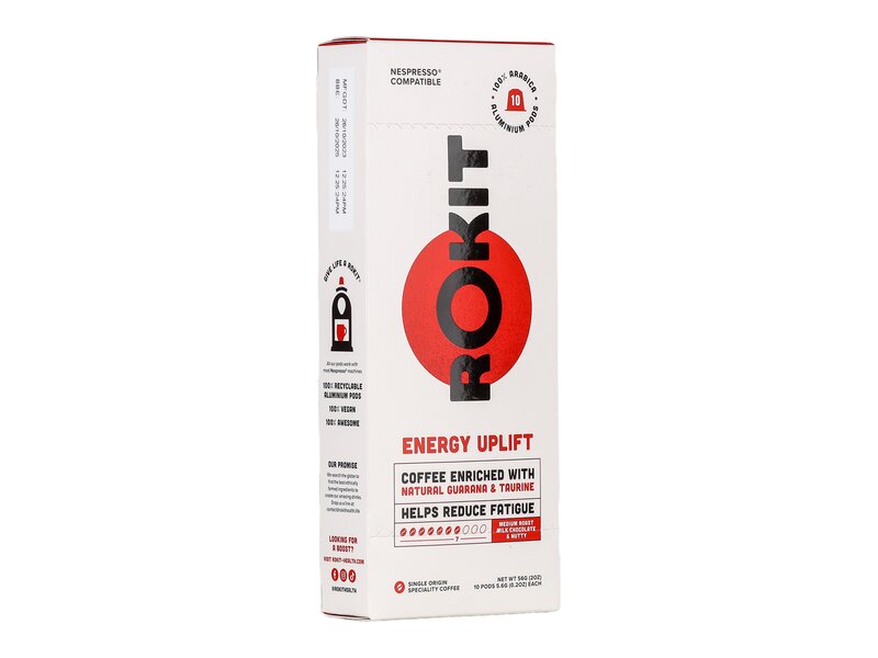 Rokit Energy Uplift Guaranával és taurinnal dúsított őrölt pörköltkávé Nescafé kompatibilis kapszulában 10db 56g