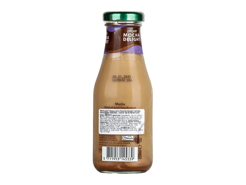 Starbucks Frappuccino Mocha Delight kakaós-csokoládés ízesítésű, valódi kávét tartalmazó tejital 250ml