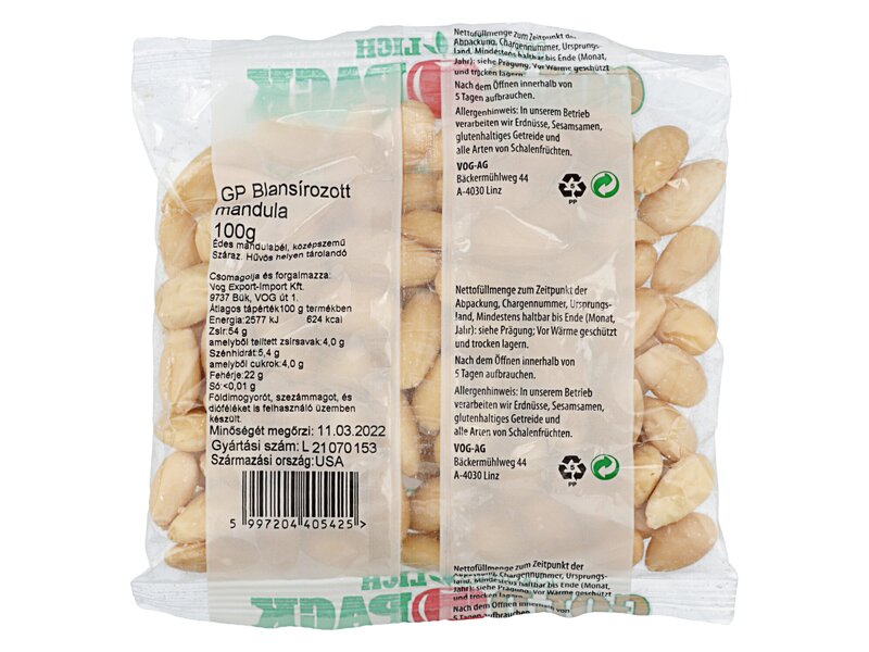 Gold Pack blansírozott mandula 100gr