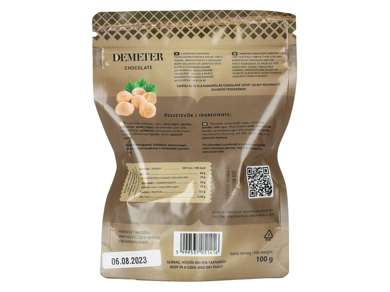Demeter Karamellás csokoládéval bevont piemonti mogyoró 100g