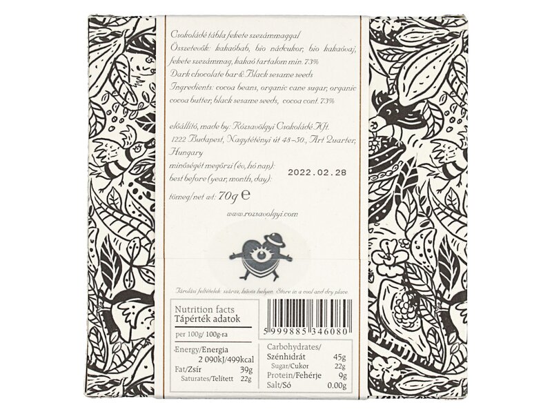Rózsavölgyi feketeszezámos csoki 70g