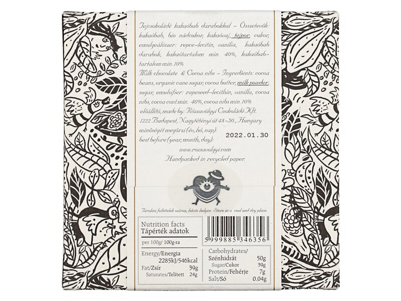 Rózsavölgyi Kakaóbabos tejcsoki 70g