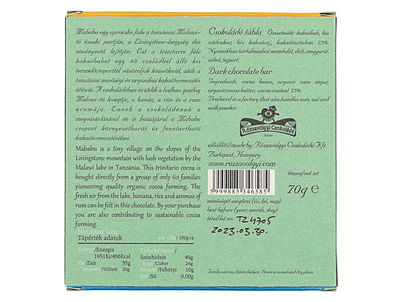 Rózsavölgyi Mababu Tanzania 75% 70g