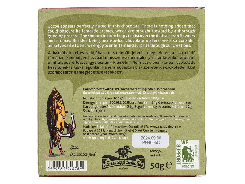 Rózsavölgyi A meztelen kakaó 100% kakaó tábla 50g