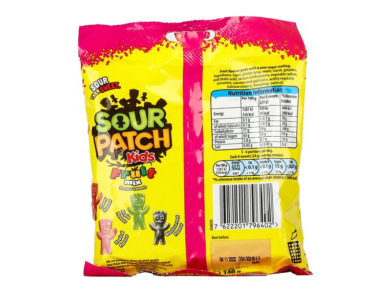 Sour Patch Kids Vegyes gyümölcs ízesítésű savanyú gumicukor 140g