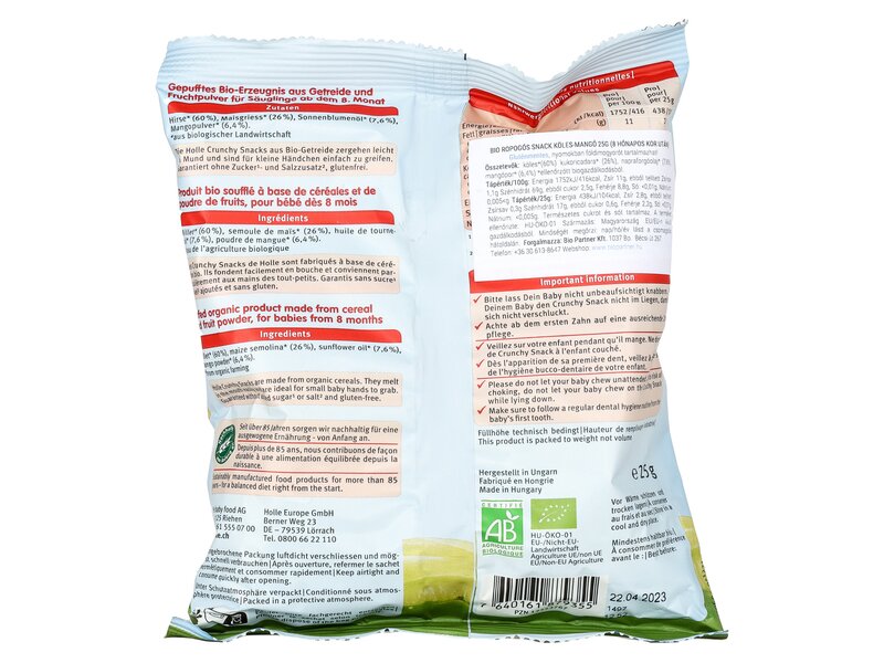 Holle bio köles-mangó baba snack 25g