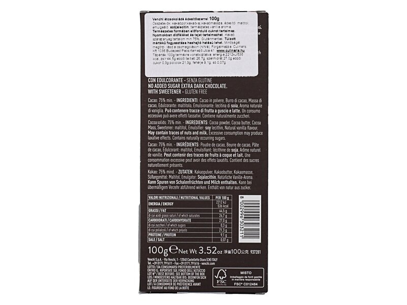 Venchi Chocolight dark chocolate 75% 100g
