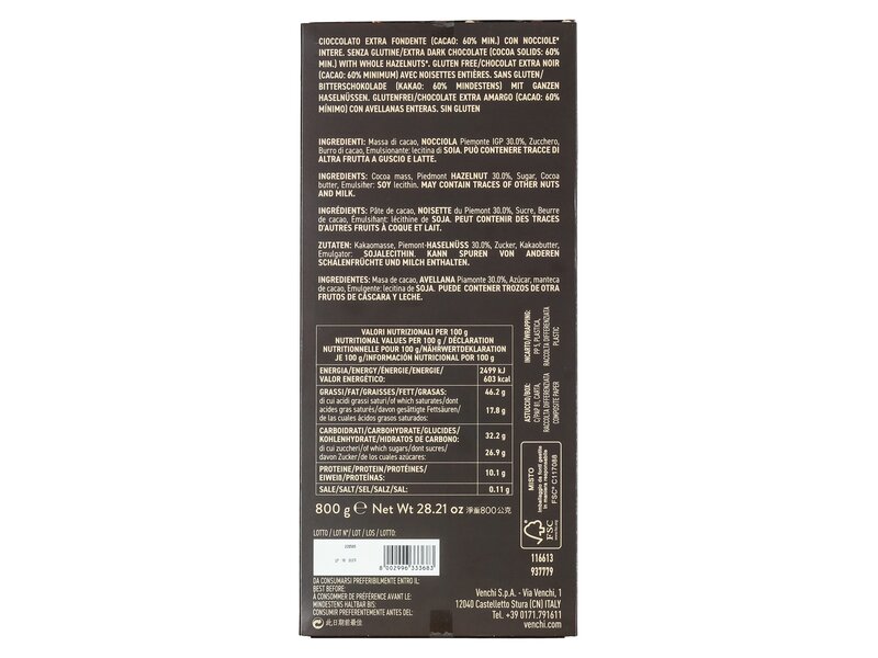 Venchi Extra étcsokoládé mogyoróval 800g