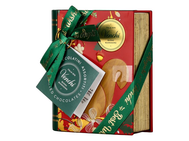 Venchi Csokoládéválogatás könyv formájú fémdobozban 118g