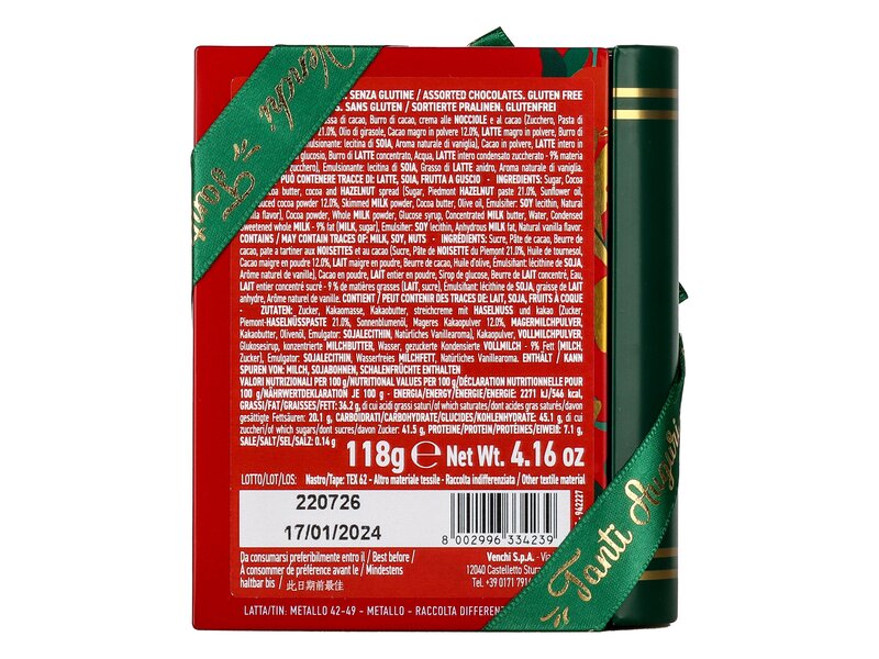 Venchi Csokoládéválogatás könyv formájú fémdobozban 118g