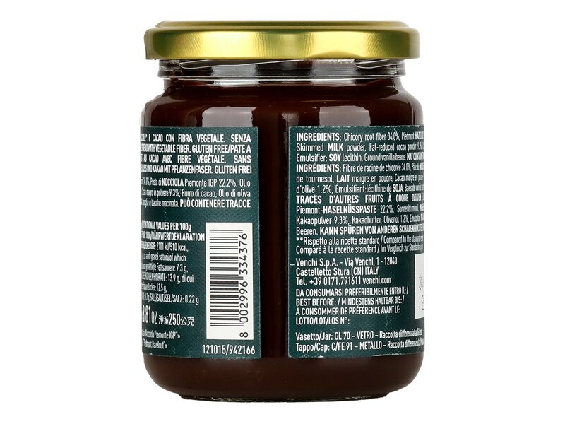 Venchi Spread Cocoa and hazelnut -70% sugar 250g