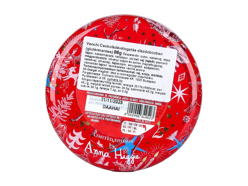 Venchi Christmas Anna higgie round metal tin 86g