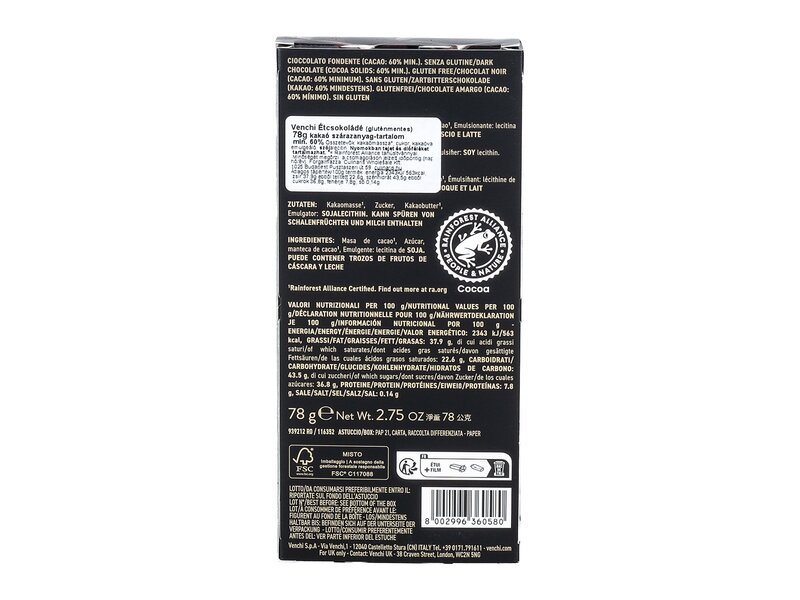 Venchi 60% dark chocholate bar 78g