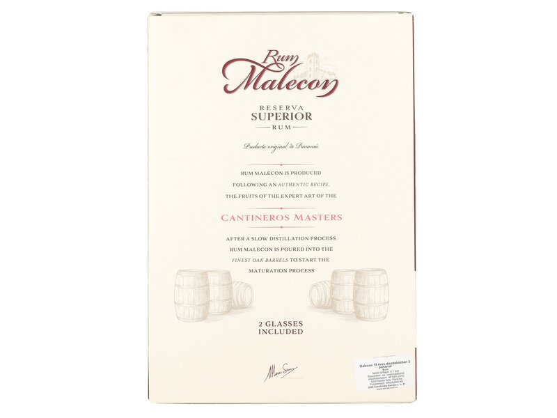 Rum Malecon 15 éves DD+2 pohárral (0,7l 40)