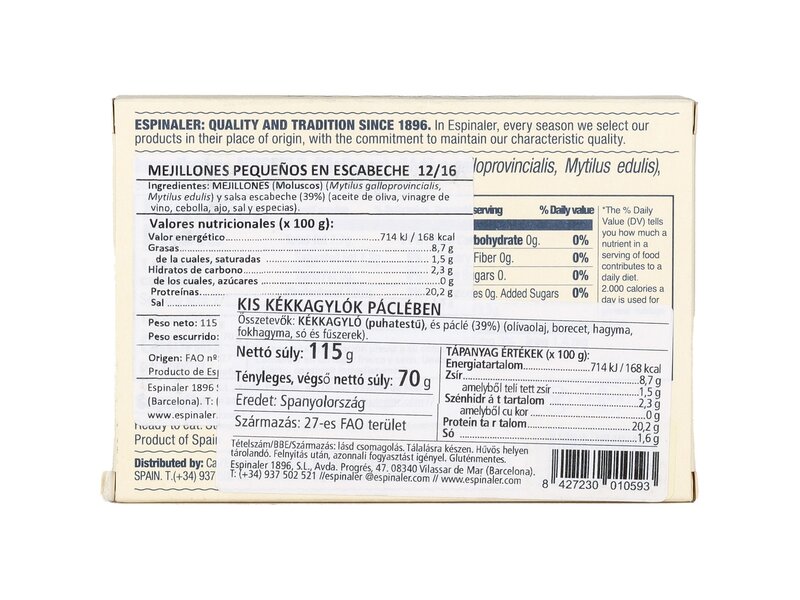 Espinaler Kis kékkagylók Escabeche szószban 115g