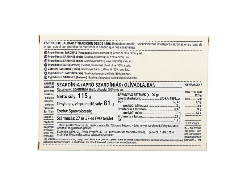 Espinaler Premium Sardinillas en aceite de oliva 115g