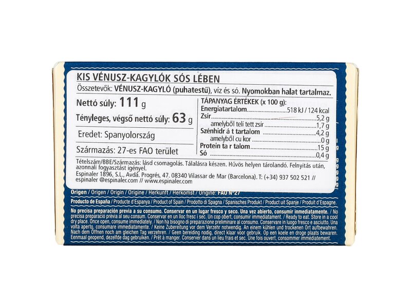 Espinaler Kis vénusz-kagylók sós lében 111g