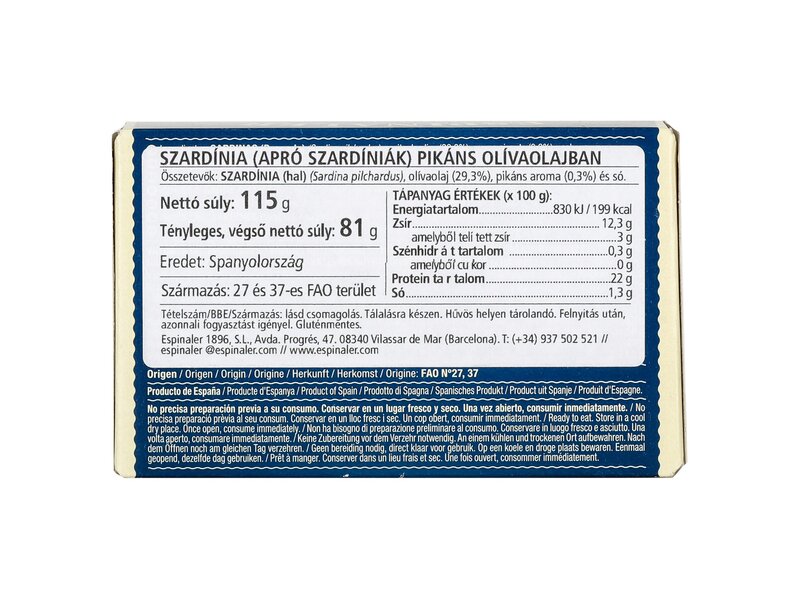 Espinaler Apró szardíniák fűszeres olívaolajban 115g