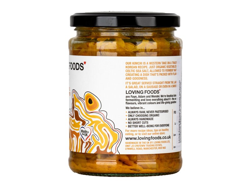 Loving Foods Borsos, kurkumás bio Kimchi (savanyított káposzta és zöldségek chilivel, gyömbérrel) 475g