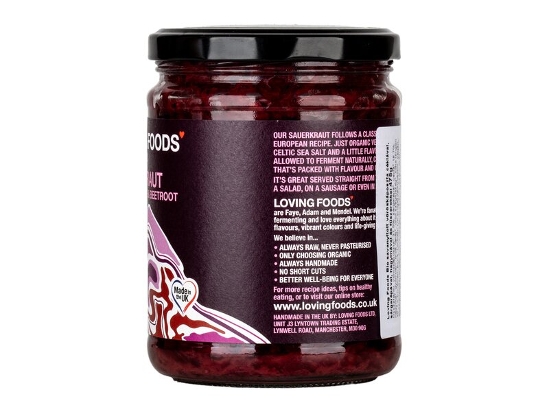 Loving Foods Ruby Kraut Bio savanyított vöröskáposzta céklával, sárgarépával, hagymával és fűszerekkel 475g