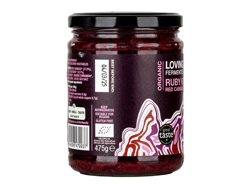 Loving Foods Ruby Kraut Bio savanyított vöröskáposzta céklával, sárgarépával, hagymával és fűszerekkel 475g