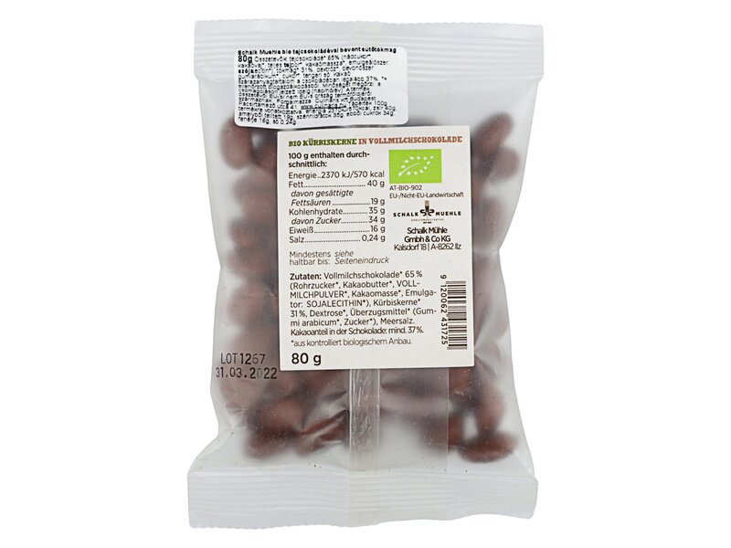 Schalk Mühle Bio Kürbiskerne mit Vollmilchschokolade 80g