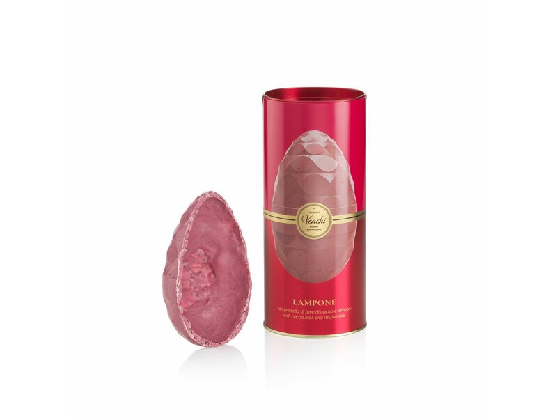 Venchi húsvéti tojás fehér csokoládéval, pirított kakaóbabbal és málnadarabokkal 350g